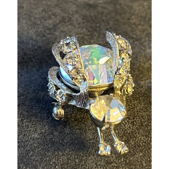Warner Silver Tone Bee Pin Brooch Aurora Borealis Rhinestones Vintage Estate Bug - Picture 1 of 7